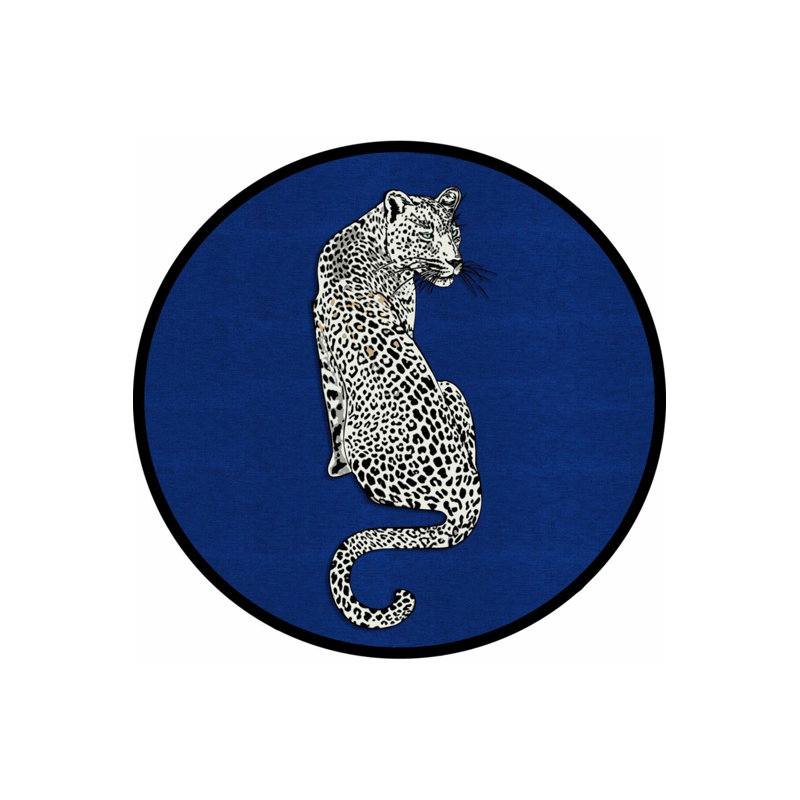 Round Navy Blue Leopard Ja Woven Base Design Carpet, Round 4'