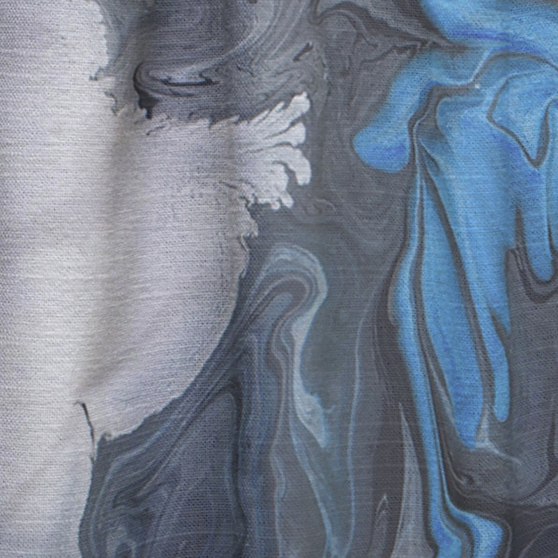 Blue Liquid Art Waves On White And Black - Modern Curtain - Velvet Room darkening - 1 panel, 52" W x 95" L