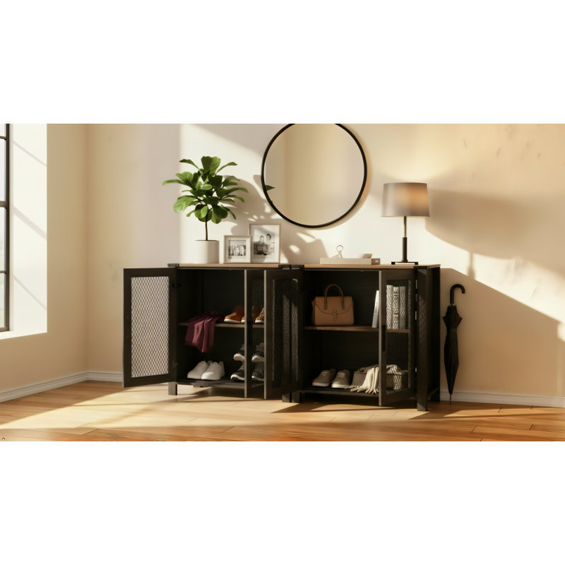 Farmhouse Entryway Storage Console，Rustic Black, Black