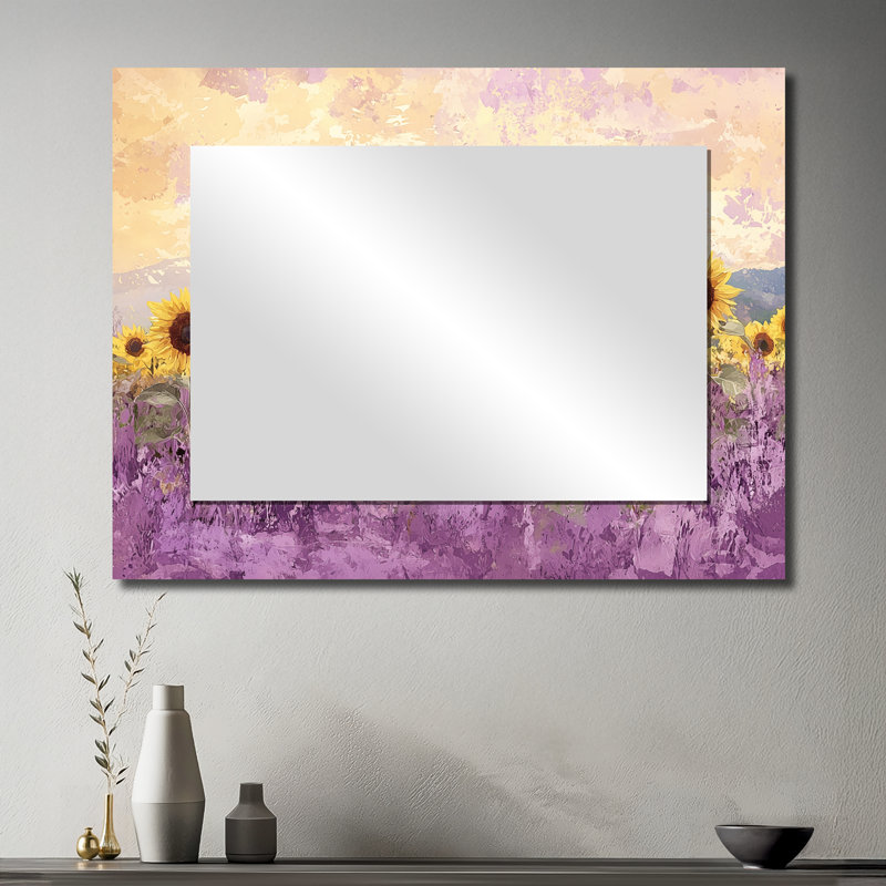Lavande tournesol champ I - tournesol grand miroir, art mural - imprimé sur métal, 30 po x 40 po