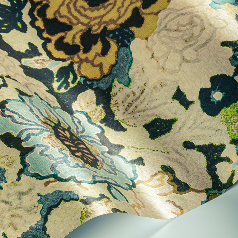 Rhapsody Arioso 11' L x 27.5" W Wallpaper Roll, Marine/Citron