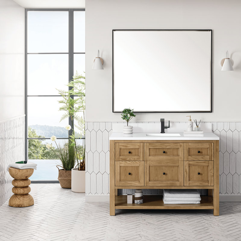 Breckenridge 48'' W Single Vanity, Single-Hole, Light Natural Oak, White Zeus