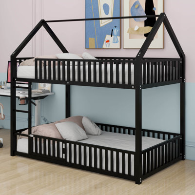Lit superposé en métal pour enfants avec clôture et porte, lit simple au-dessus d'un lit simple avec toit pour filles et garçons