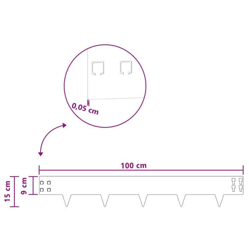 100cm W Steel Lawn Edging, 15cm H x 100cm W