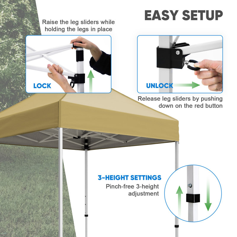 Yellow 5x5 Portable Adjustable Height Canopy Tent with White Frame
