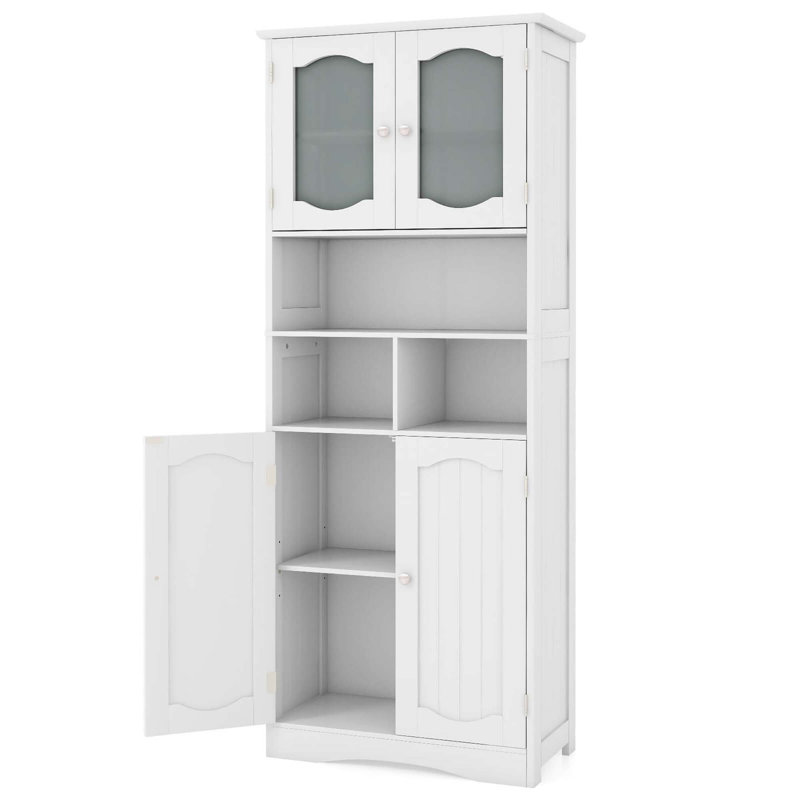 58.5" Tall Bathroom Storage Cabinet Freestanding Linen Cabinet With Shelves, White