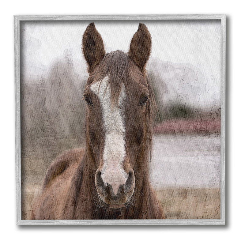«Brown Horse Portrait», estampe numérique par Kim Allen, Giclée encadrée blanc bord de mer, H 12 po x l 12 po