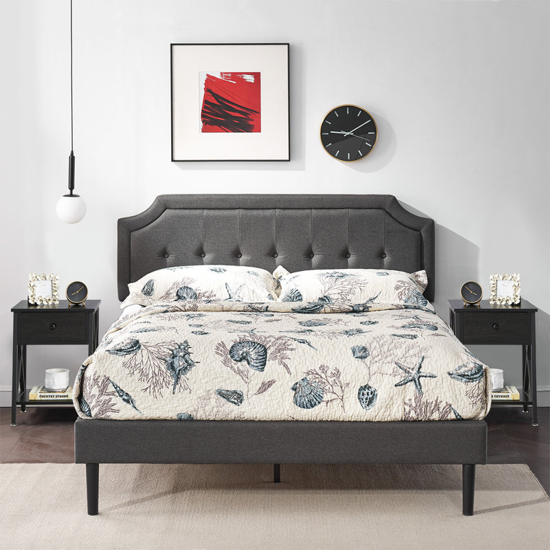 Ensemble de chambre à coucher et de table de chevet 3 pièces Kempst, Noir, Grand