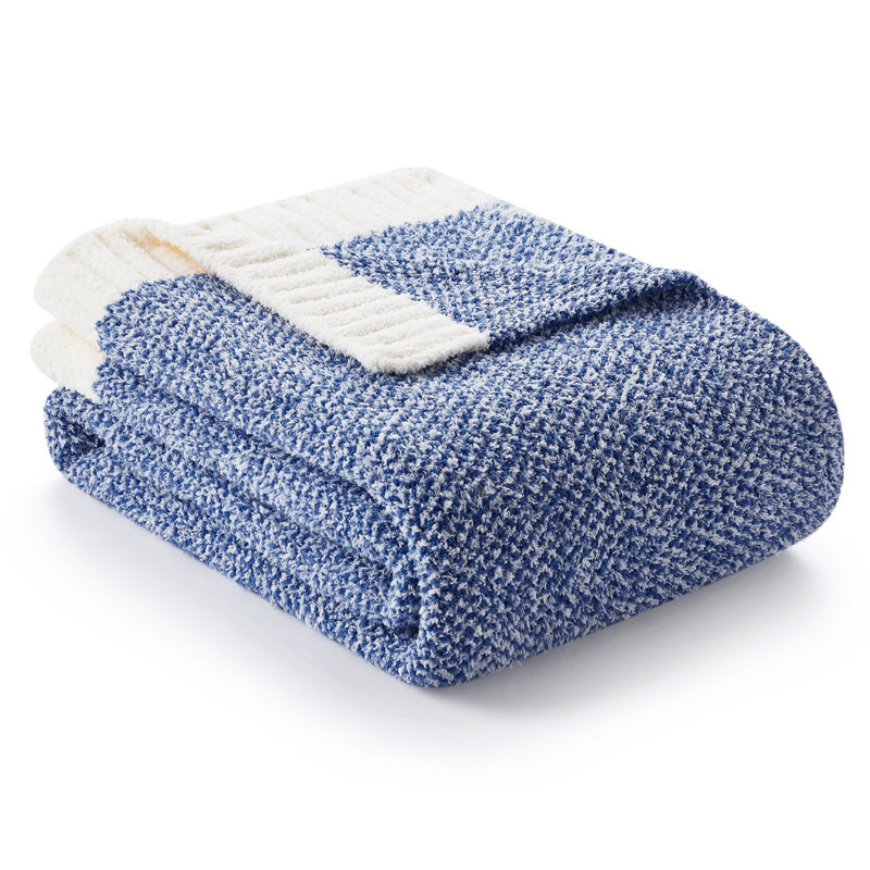  Jeté tricoté réversible Heather Knit, Bleu royal, L 90 po x l 90 po