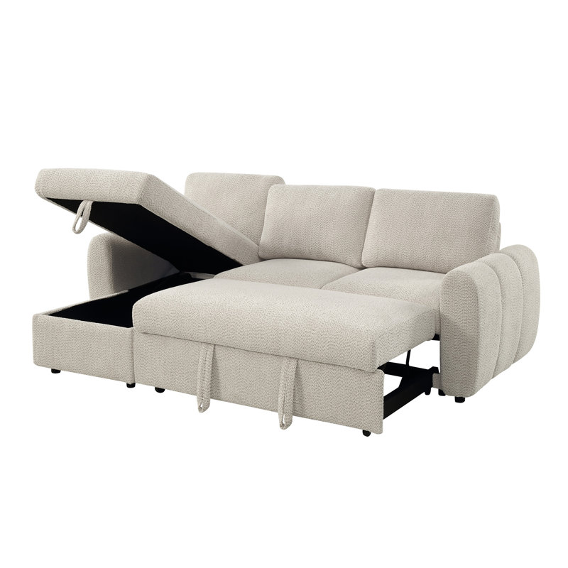 Canapé modulaire réversible beige avec couchette et rangement Nouriel, Beige Boucle, 30" H x 63" W x 94" D