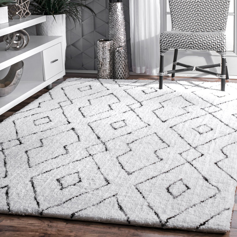 Geometric Hand Woven Shag Area Rug, Rectangle 121.92 x 182.88cm