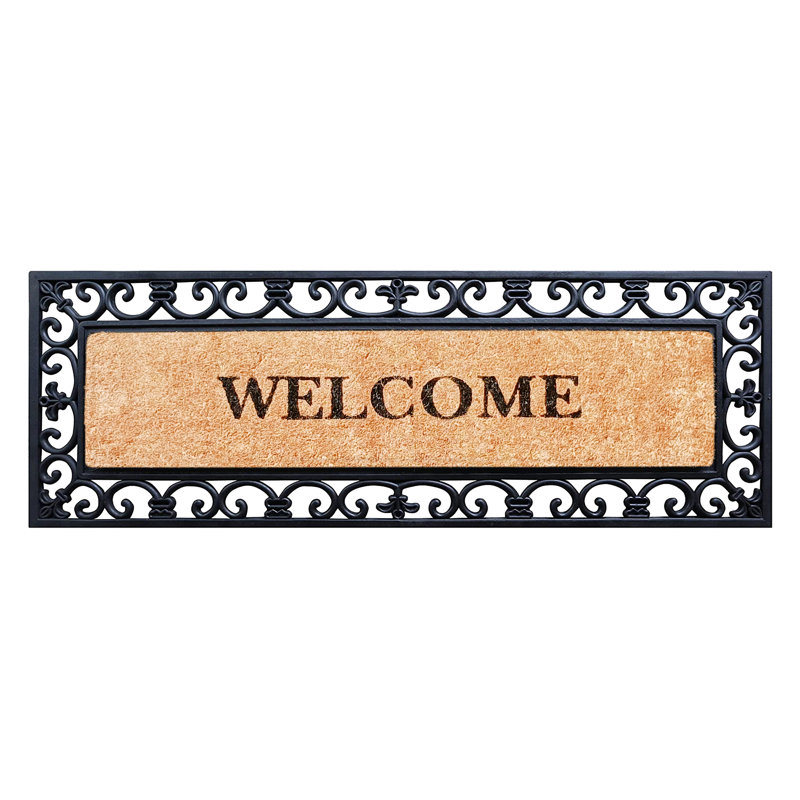 Sharlene Welcome Rubber and Coir Durable 48 in. x 18 in. Non-Slip Doormat, Black