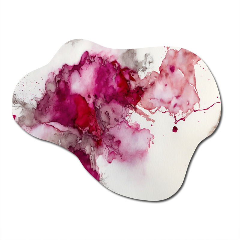 Ancien mystère in Viva Magenta VI - Art mural asymétrique abstrait à encre liquide en métal, H 25 po x l 28 po