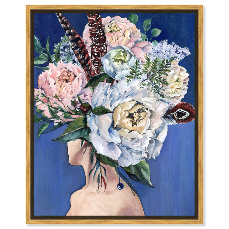 «Beautiful Floral Hair», impression sur toile, Toile encadrée flottante dorée, H 31,5 po x l 25,5 po