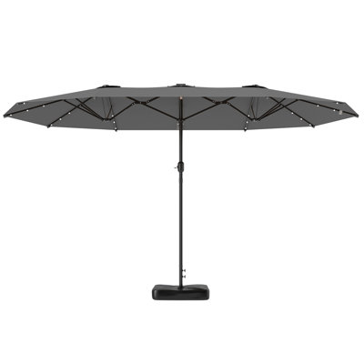 Double-Sided Outdoor Garden Parasol With LED Solar Lights And Sand Base, Gray Patio Sun Shade | Gift Idea