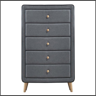 Commode 5 tiroirs rembourrée gris clair