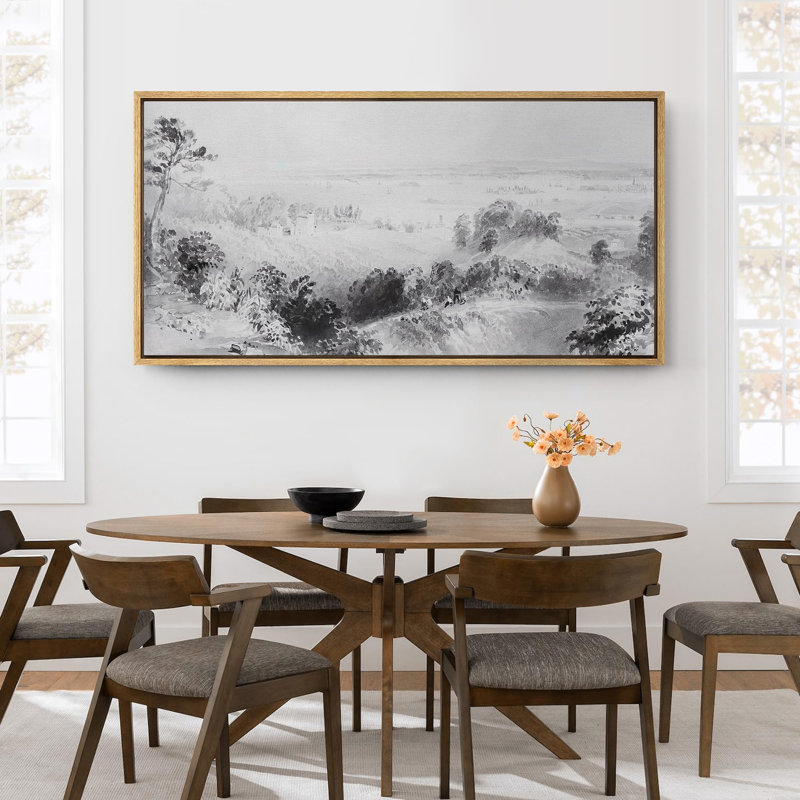 «Rustic Countryside Enigmatic Vale Grayscale Landscape», reproduction d'art sur toile, H 30 po x l 60 po, Naturel