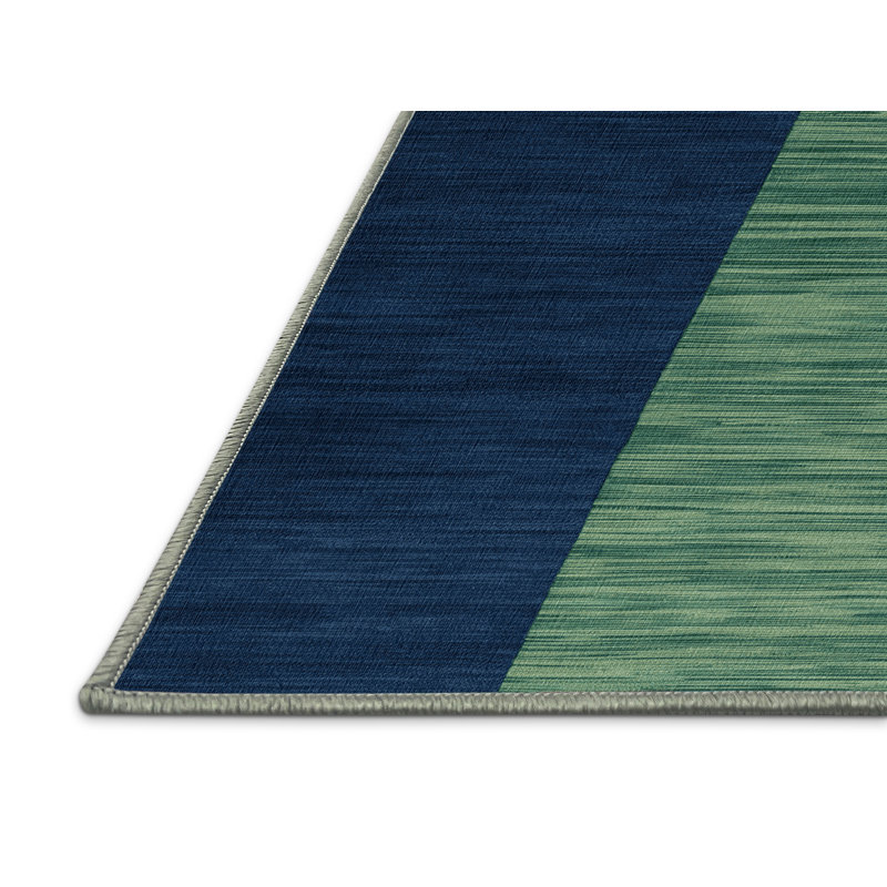 Tapis vert à rayures horizontales lavable à la machine, Carré 8 pi