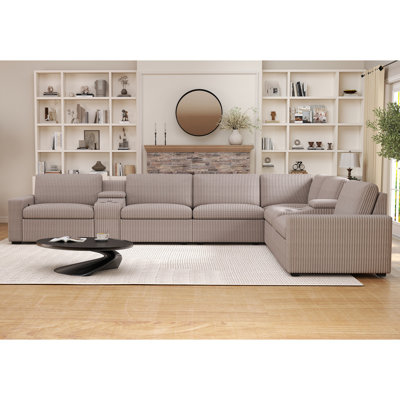 Canapé modulaire inclinable électrique en L Modern Corduroy avec rangement et recharge sans fil