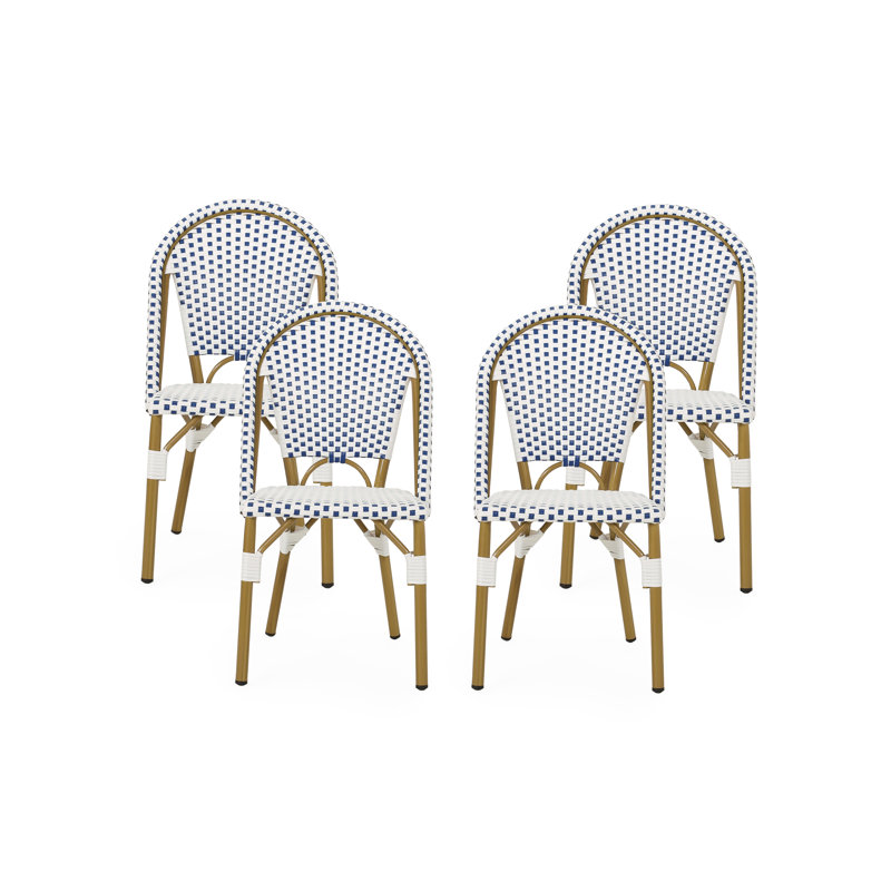Outdoor Dining Side Chairs, Blue and White