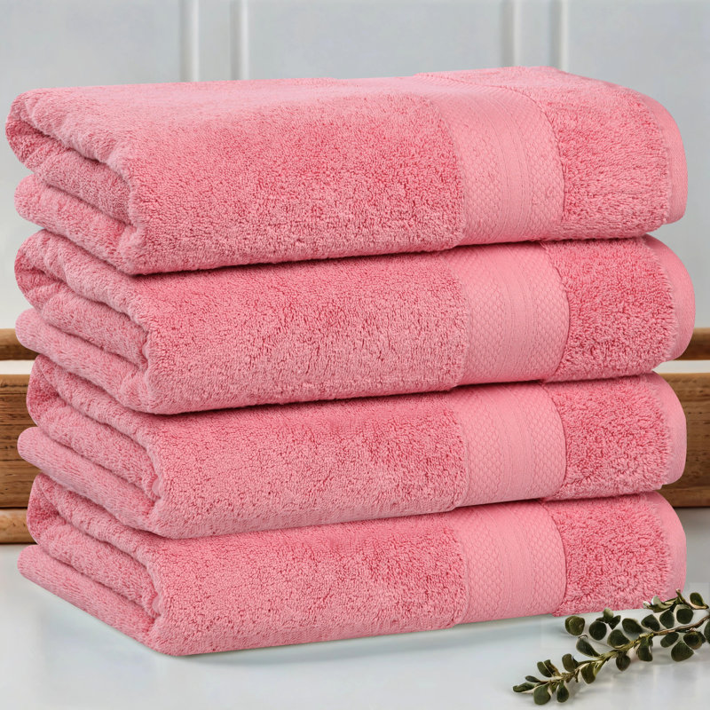 Aria 100% Turkish Cotton Heavyweight Absorbent Plush Bath Towel Set, Pink