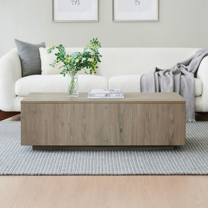 Paxton 48" Low Profile Coffee Table with Solid Base in Antiqued Gray Oak | Contemporary Center Table for Living Room