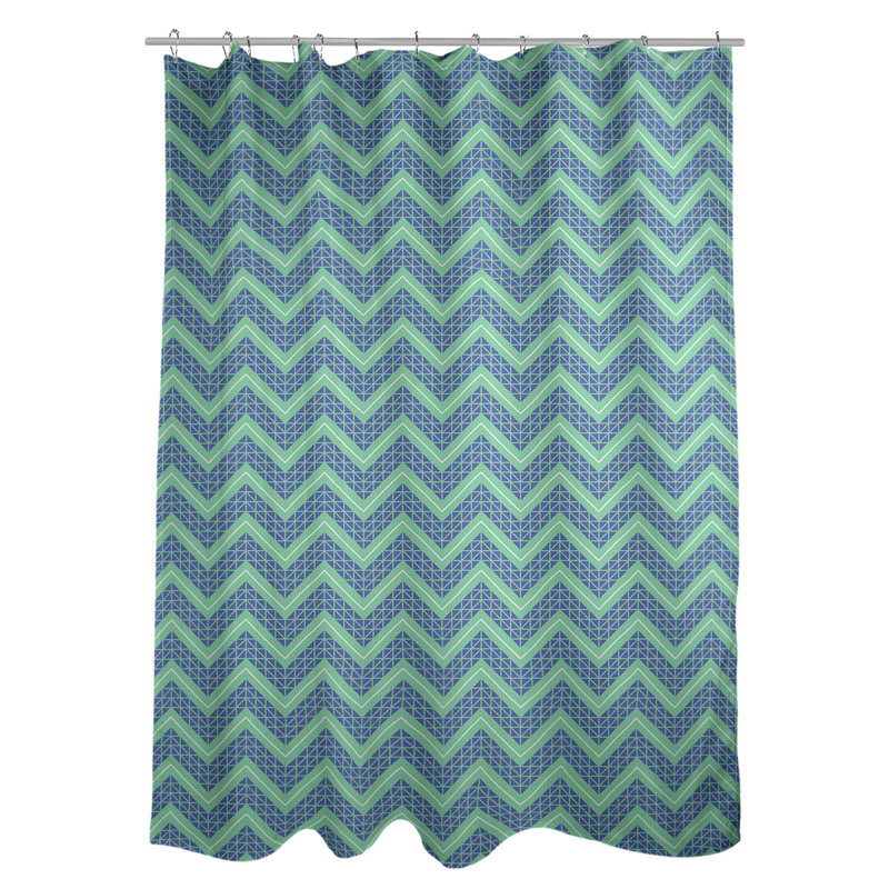 Rideau de douche simple à chevrons à la main classic, Vert / Bleu
