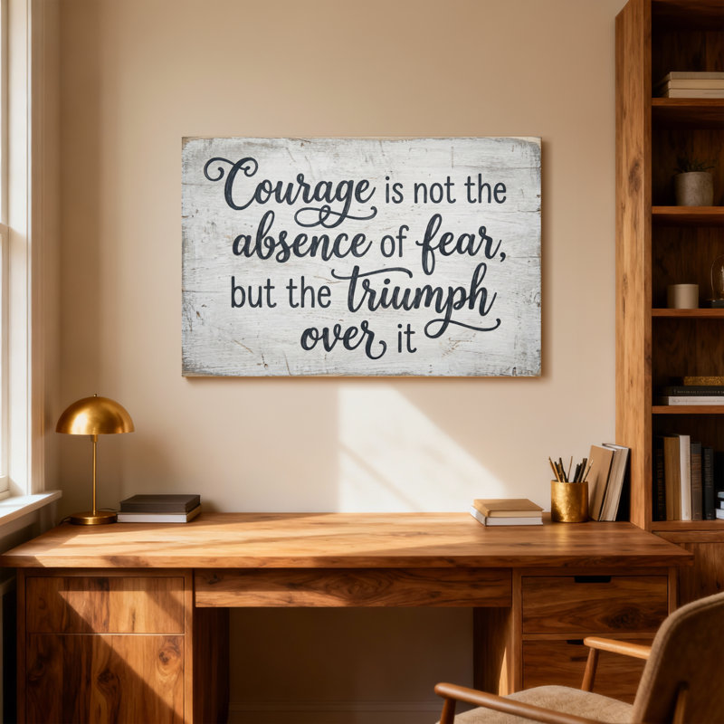 Texte et chiffres «Courage Is Not The Absence Of Fear But The Triumph Over It», H 12 po x l 18 po