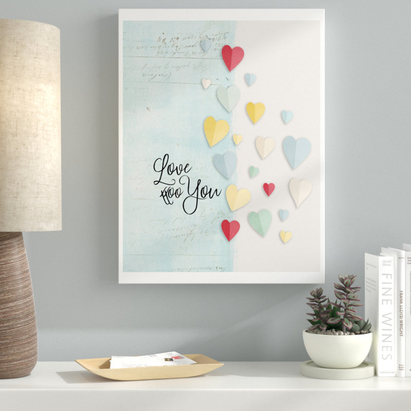 « love you coloré hearts », art textuel sur toile tendue, H 24 po x l 18 po