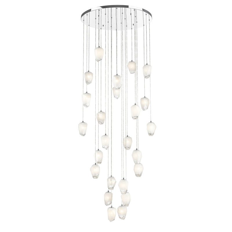 Transitional 24-Light Chrome Glass Chandelier , Chrome