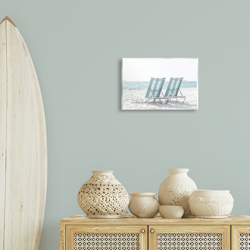 "Blue Beach Chairs", art mural sur bois par Elena Chukhlebova, H 10 po x l 15 po