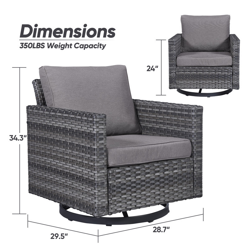 Nazime Swivel and Rocking Wicker Outdoor Lounge Chair, Gray, Brown