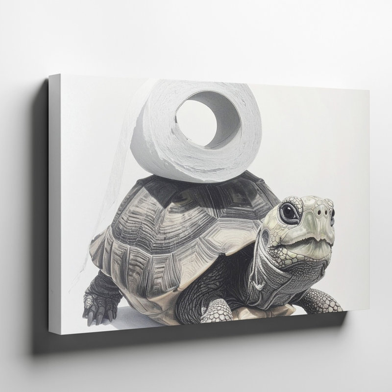 Art mural, tortue portant un rouleau de papier hygiénique sur le dos, H 20 po x l 30 po