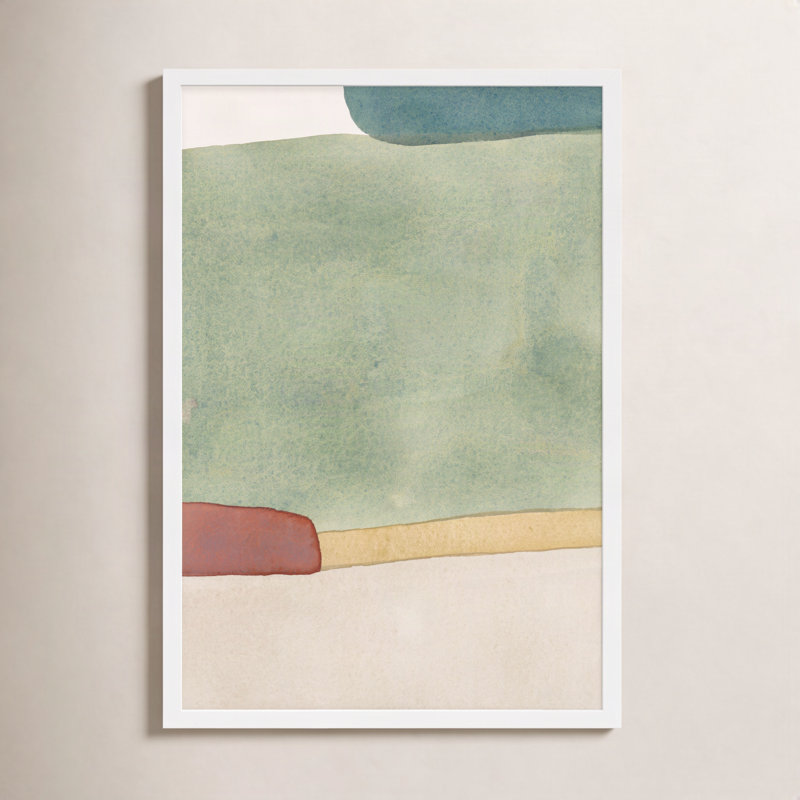 «Divided Distant Green» par Julia Balfour - peinture encadrée, L 14 po x H 20 po, Cadre blanc