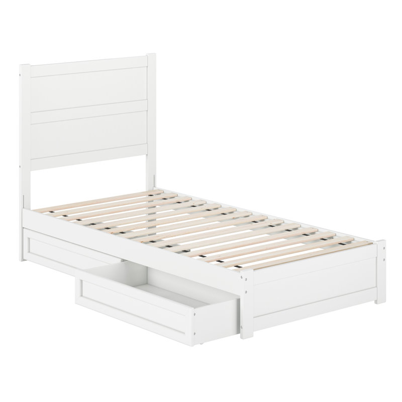 Lit plateforme avec tiroirs de rangement en bois Aveline, Très grand simple, Blanc