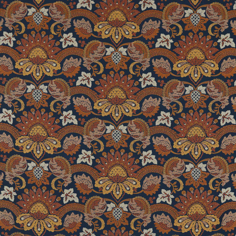 Pomegranate Velvet Fabric, Indigo / Terracota