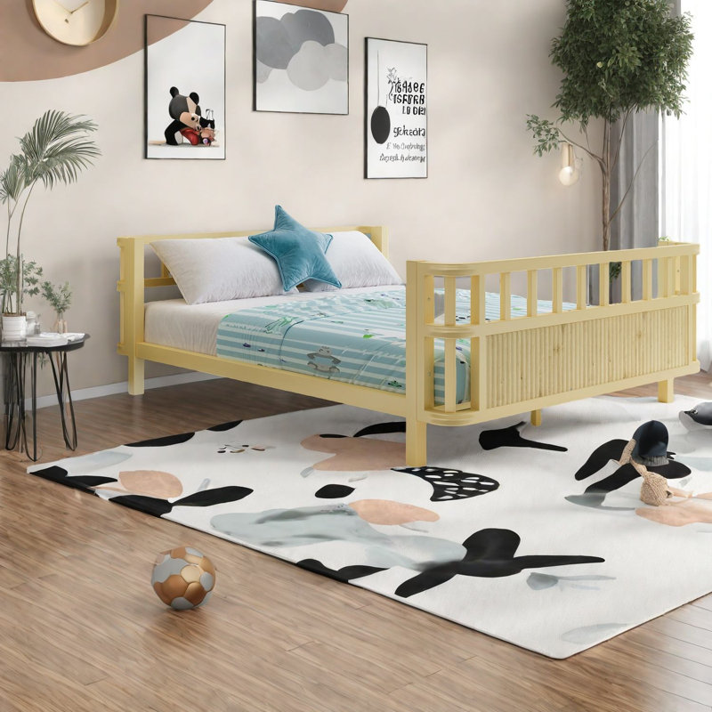 Lits en bois naturels pour enfants avec rampes de sécurité, structure en fer robuste pour la maison