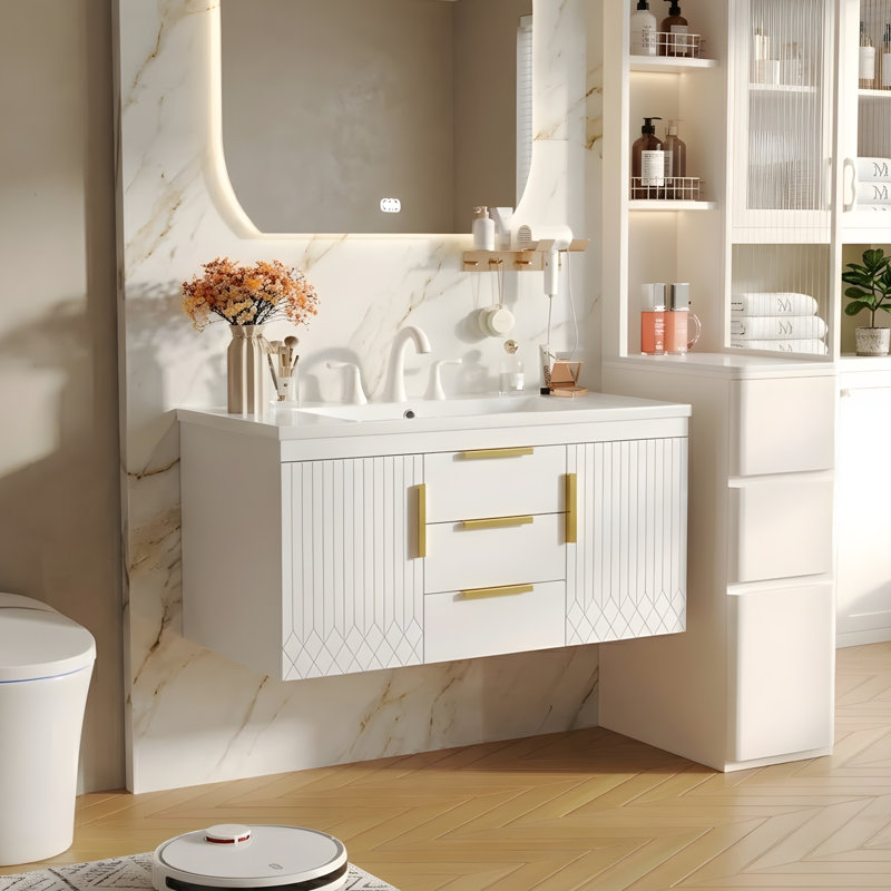 Meuble-lavabo de 36 pouces avec lavabo en résine, Blanc