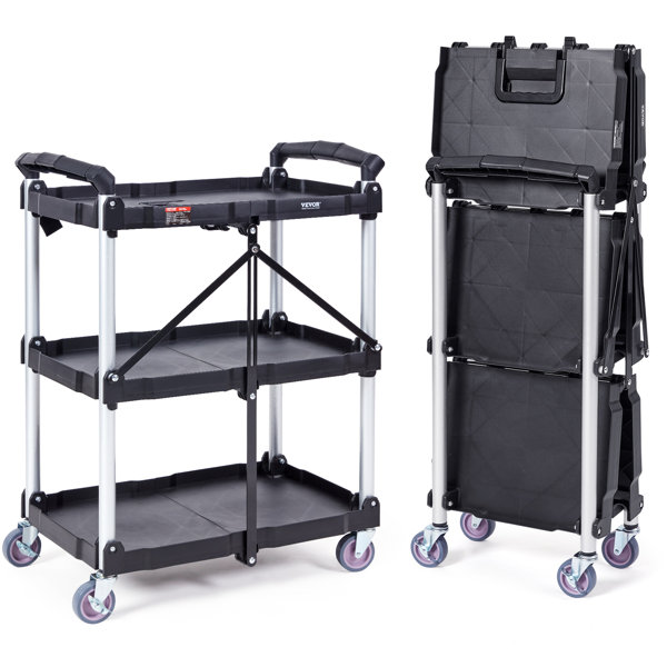 Costway Folding Collapsible Service Cart Heavy-Duty 3-Shelf Tool Cart with  4 Wheels