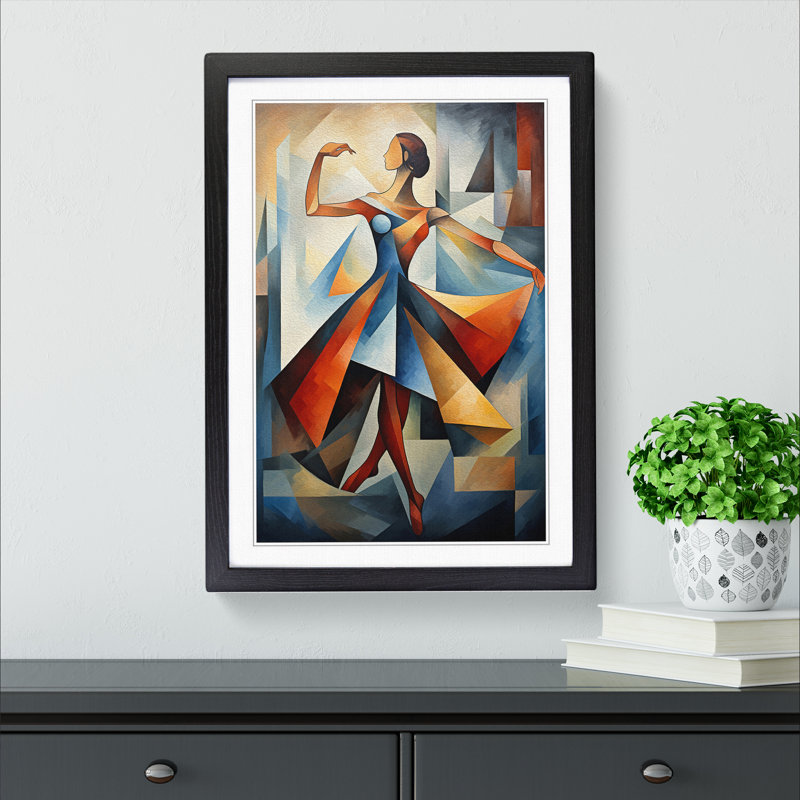 Ballet Dancer Cubism Art - Framed Print, 64cm H x 46cm W, Black Framed