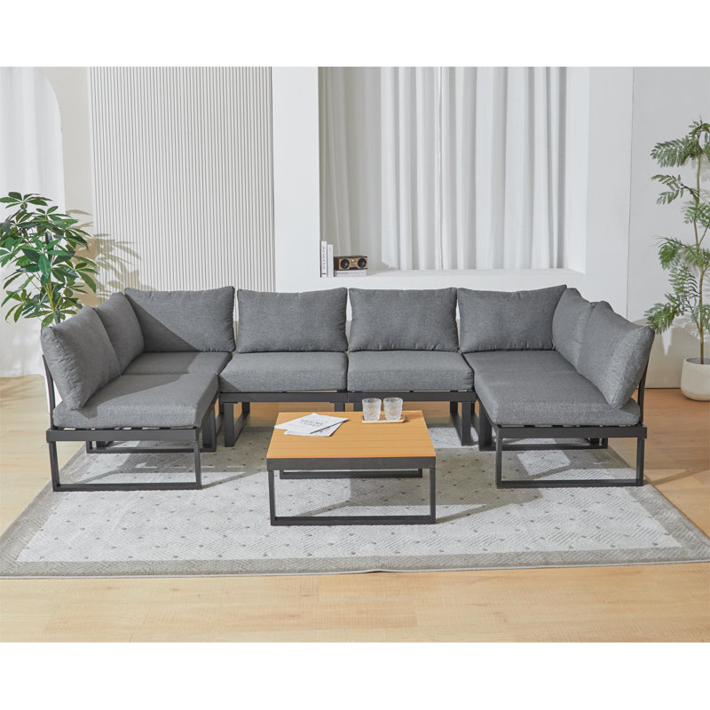 Iresha 6 - Person Modular Patio Conversation Set with Cushions, Black