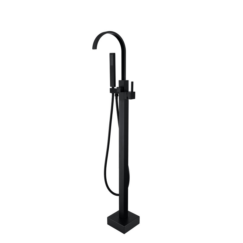 Garniture de robinet de baignoire autoportante au sol avec douche à main, Noir mat