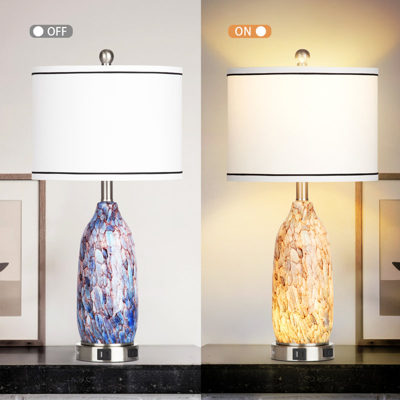 26'' Multicolor Glass Table Lamp Set with USB Ports and Silver Base