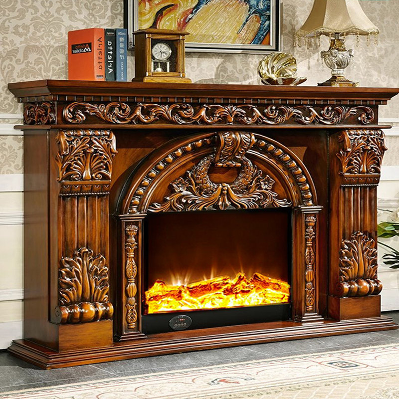 Meuble télé American cheminée, H 50 po x l 70,87 po x P 12,99 po, Brun