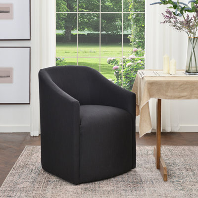 25" Wide Modern No Assembly Linen Barrel Back Upholstered Dining Armchair with Interchangeable Casters & Fixed Feet