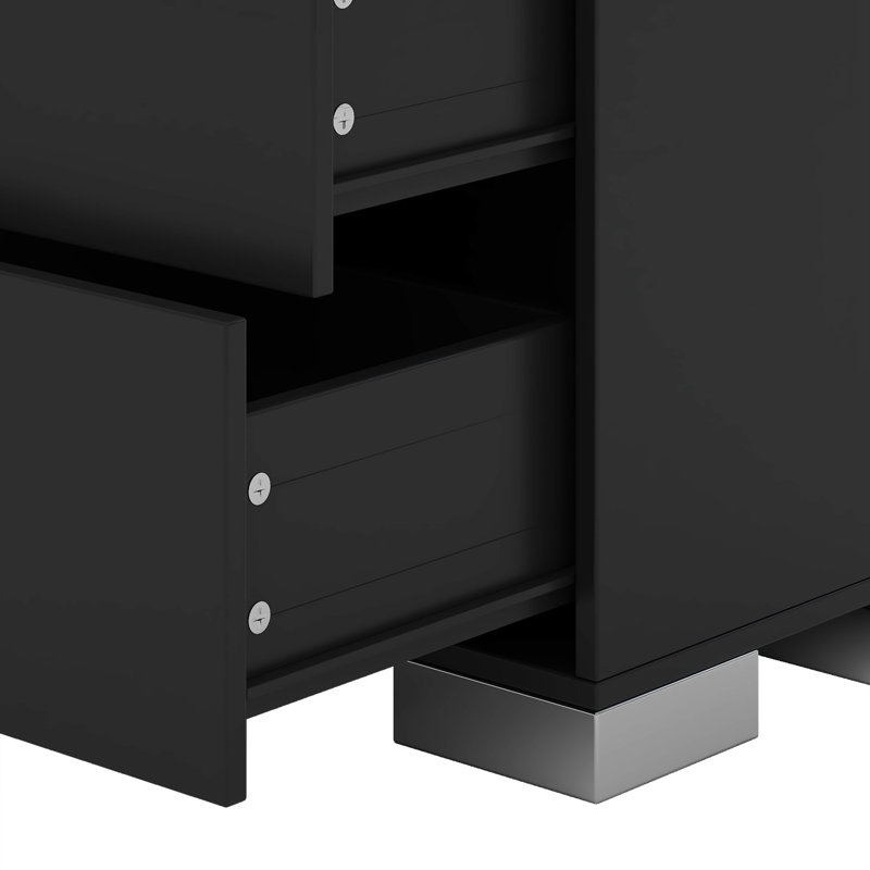 Table de chevet moderne à 2 tiroirs avec poignée en métal Elegant, Noir
