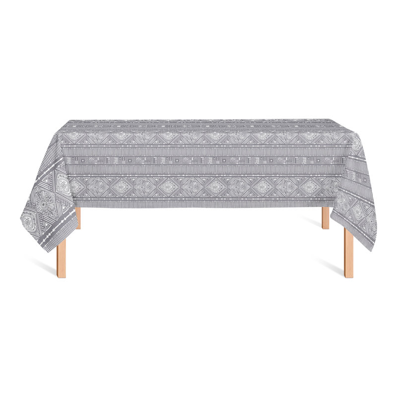 Rectangular Geometric Polyester Tablecloth, Dark Gray