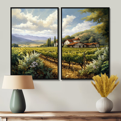 Vineyard Charm Landscape I - Beige Traditional Art Prints On Canvas