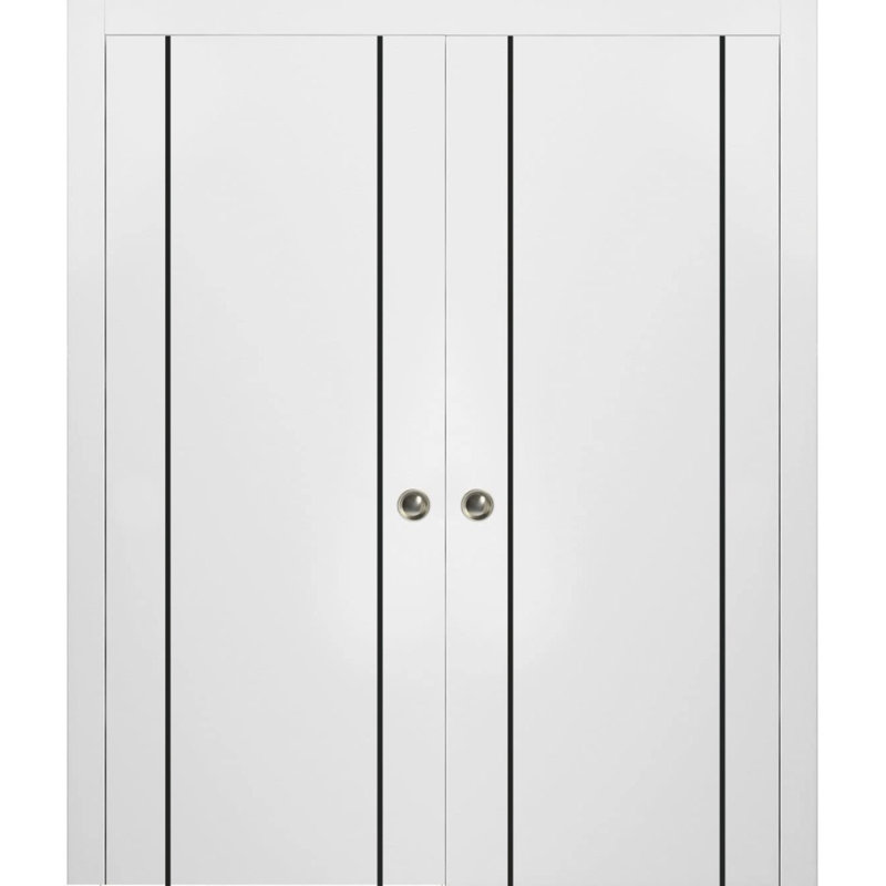 Portes françaises en bois massif massif, Satin blanc, 64 po x 84 po