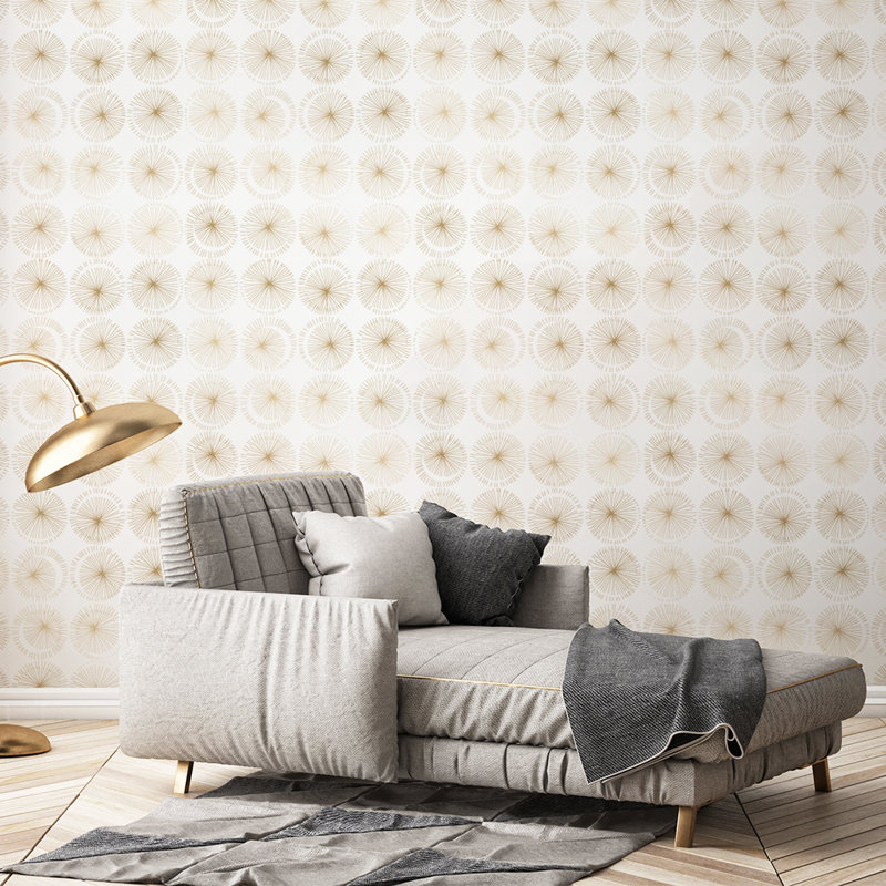 Jenevy 16.5' L x 20.5" W Peel and Stick Wallpaper Roll, Gold/White
